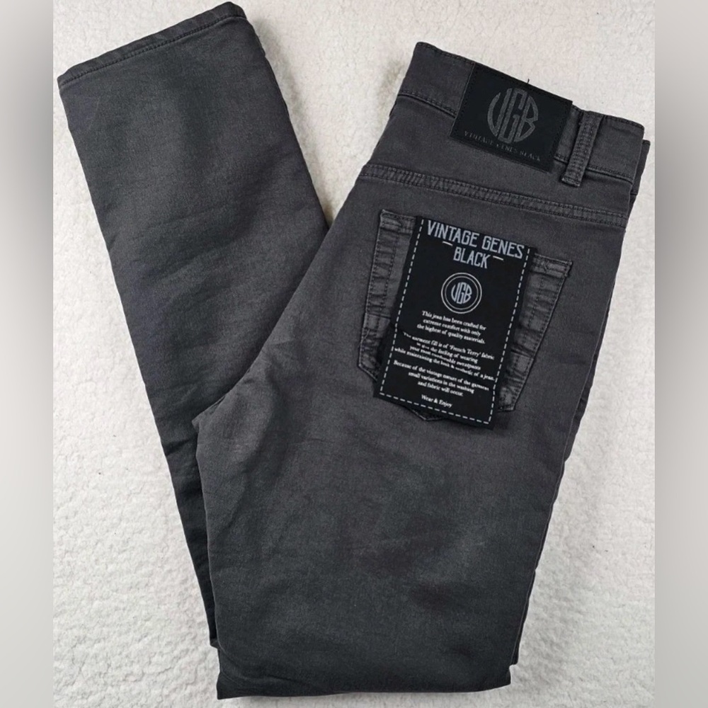 VGB Vintage Genes Black Slim Fit Gray French Terry Denim Jeans Mens 32x32 NWT